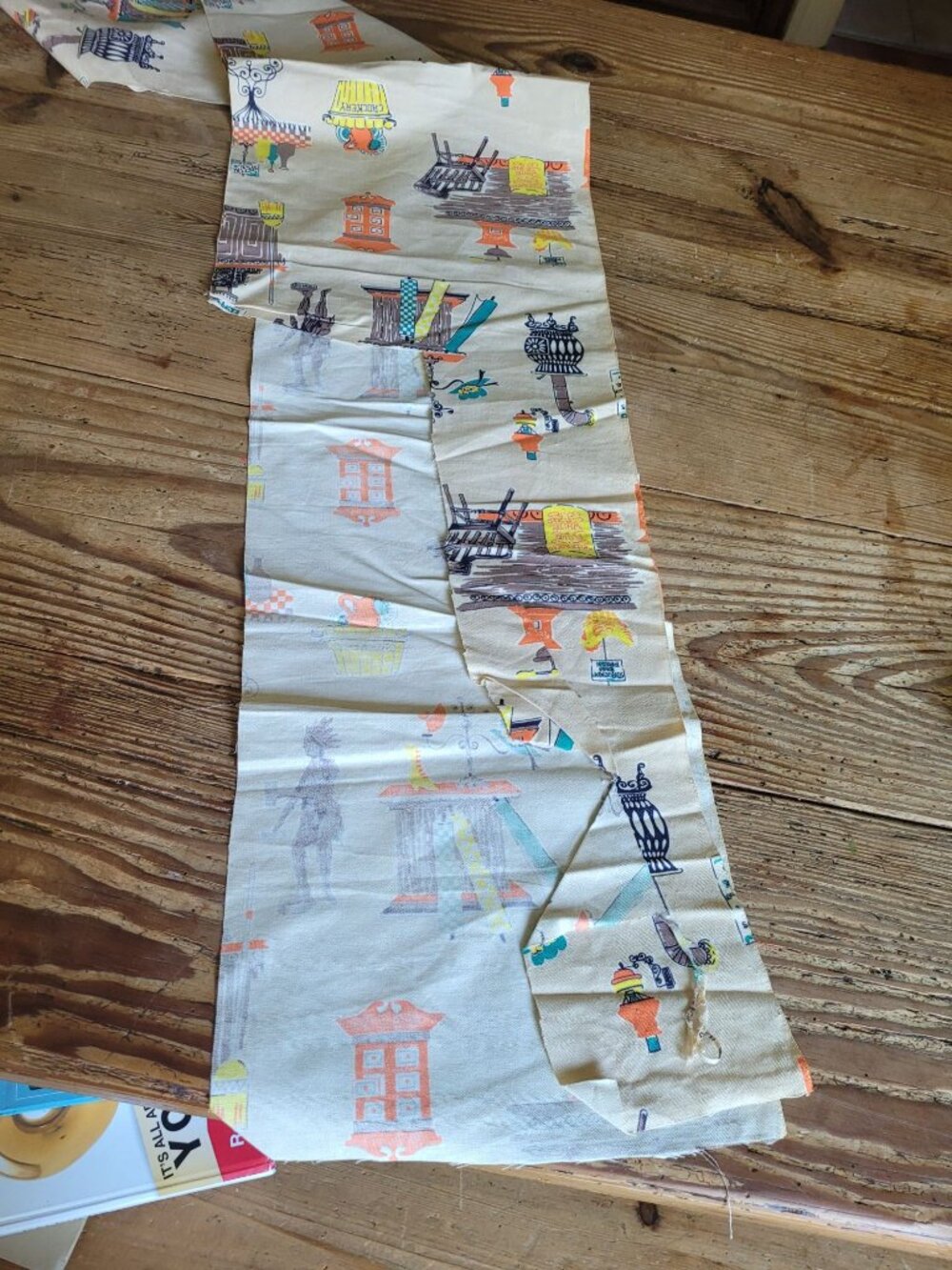 VTG 60's 70's Mid-Century Folk Art Fabric Panel 51"x11" MSM cabin Cottage - Picture 2 of 6